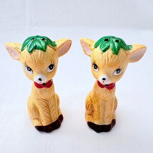 Vintage 90s JSNY Taiwan Reindeer Fawn Bisque Ceramic Salt & Pepper Shaker Set‎